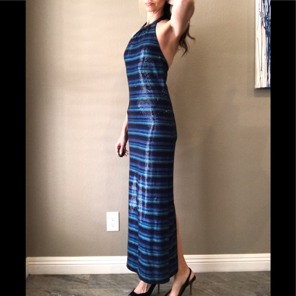 St. John Couture Blue Sparkle Evening Gown - Picture 3 of 8